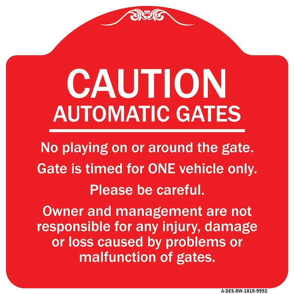 Caution Automatic Gates No Playing Gate Is Timed For One Vehicle Management Not Respo, RW-1818-9992